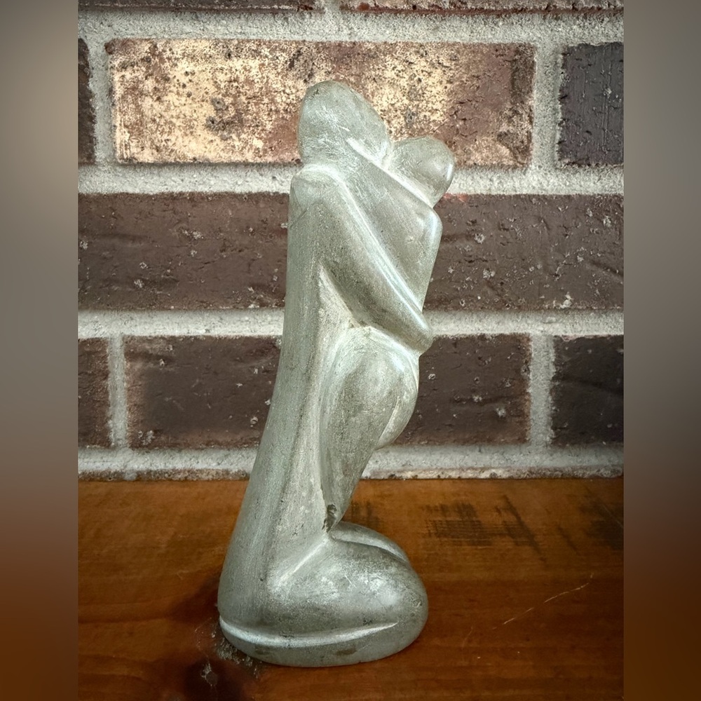 Vintage Modernist hand-carved sculpture of mother and child embracing